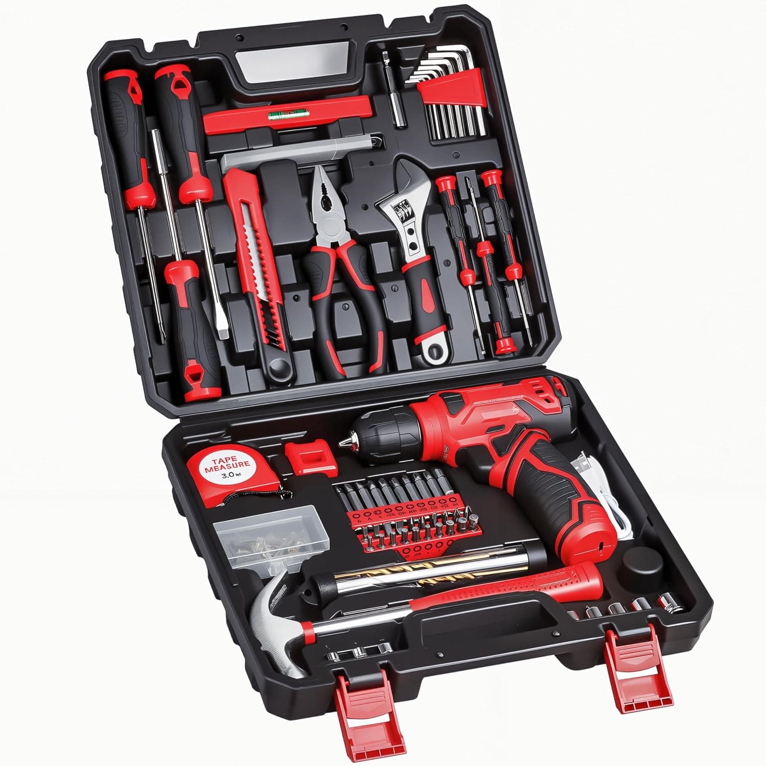 8V Cordless Drill Set, 132-Piece Home Tool Set for DIY &